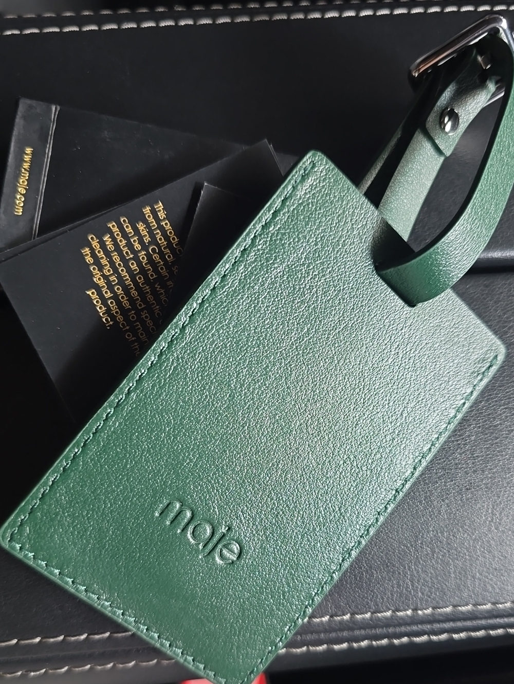 Majé Green Leather Luggage Tag